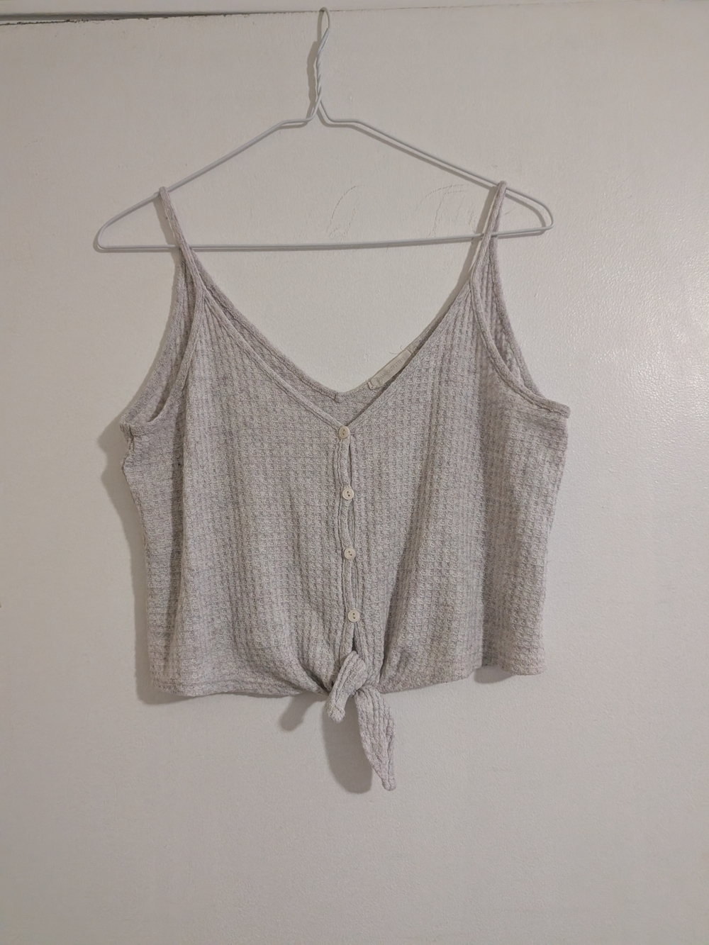Urban Outfitters Light Grey Waffle Knit Button Front Tie Crop Top Cami UO Small